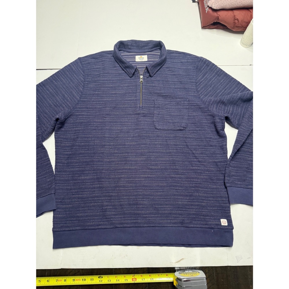 Marine Layer Mens XL Blue Striped Quarter Zip Pullover Polo Sweater 16985